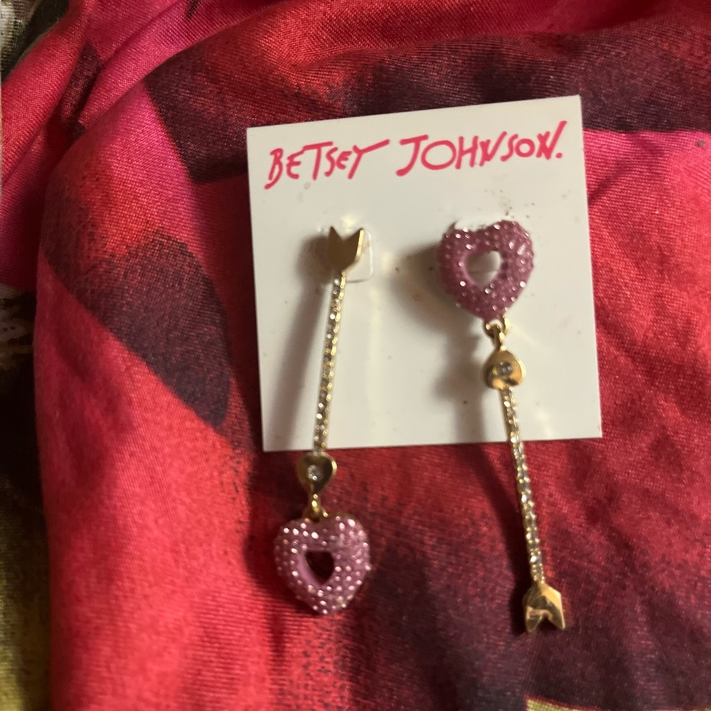 Betsey Johnson Pink Heart Arrow Earrings
